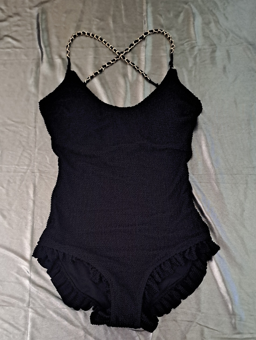 Women’s Black One-Piece Swimsuit with Chain-Style Straps